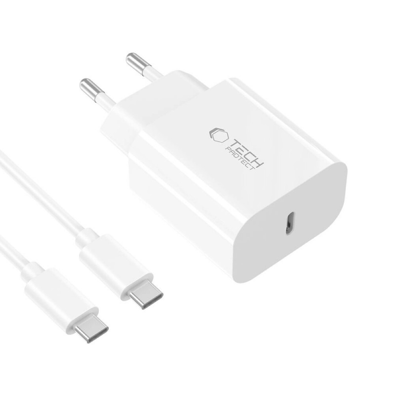Tech-Protect NC20W Φορτιστής Τοίχου 1 θύρας USB-C PD20W με καλώδιο USB-C / USB-C, Λευκός