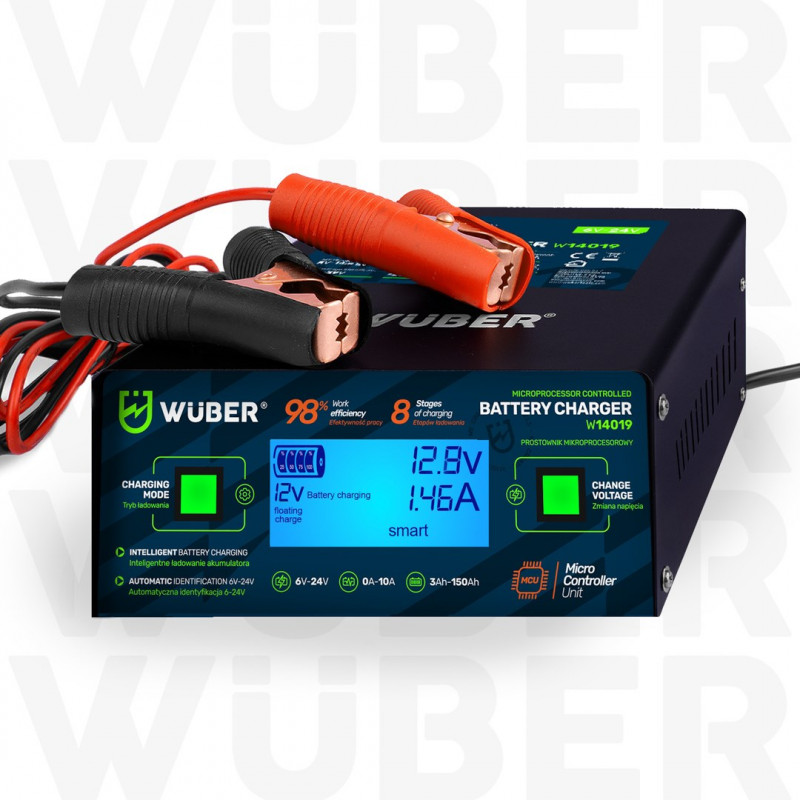 Wuber W14019 Φορτιστής Μπαταρίας με Μικροεπεξεργαστή, 6/8/12/14/16/24 V, 10 A