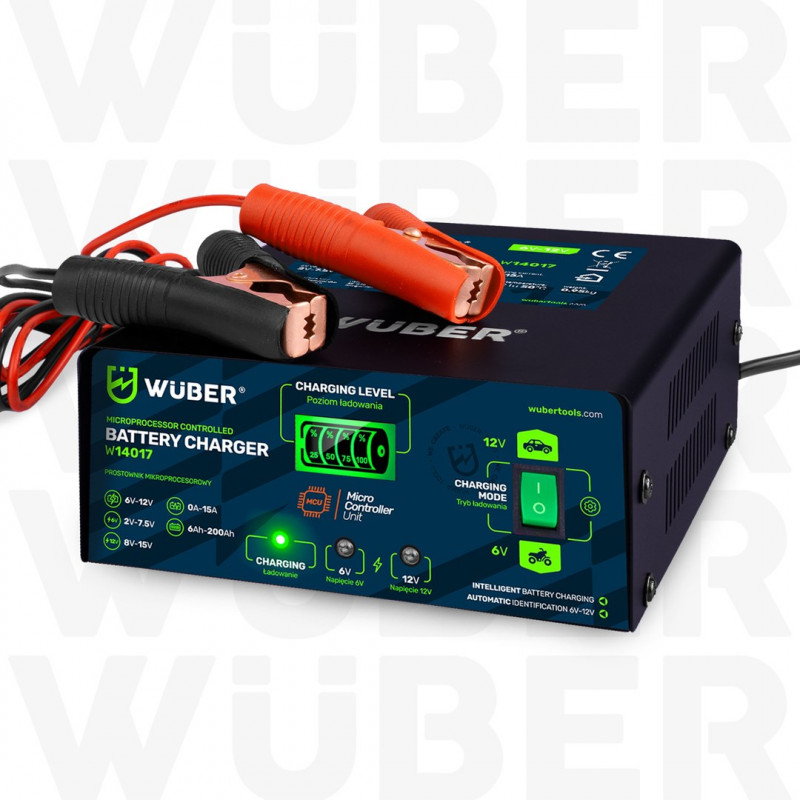 Wuber W14017 Φορτιστής μπαταρίας με μικροεπεξεργαστή, 6-12 V, 15 A