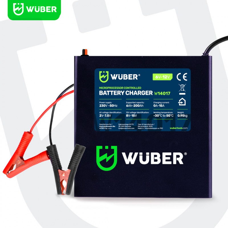 Wuber W14017 Φορτιστής μπαταρίας με μικροεπεξεργαστή, 6-12 V, 15 A
