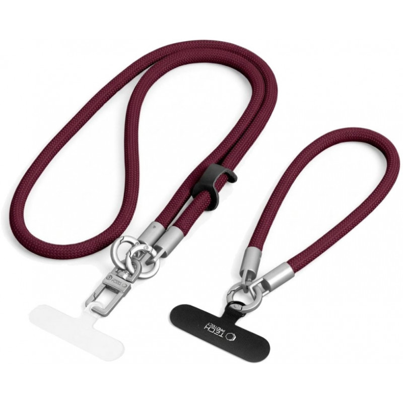 Tech-Protect C10S Rope Σετ κορδονιών για κινητό crossbody & καρπού, Burgundy/Titanium