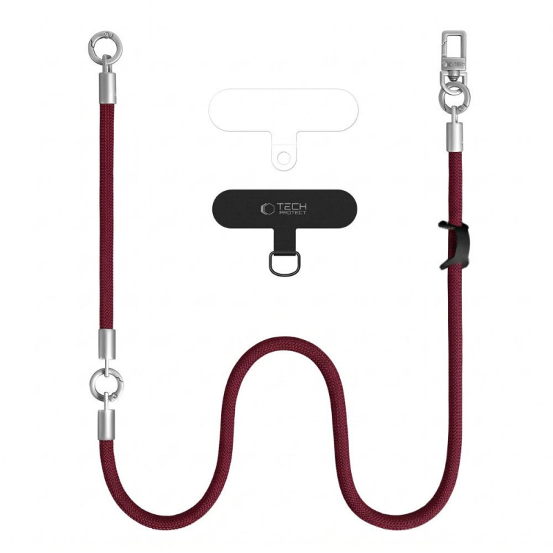 Tech-Protect C10S Rope Σετ κορδονιών για κινητό crossbody & καρπού, Burgundy/Titanium