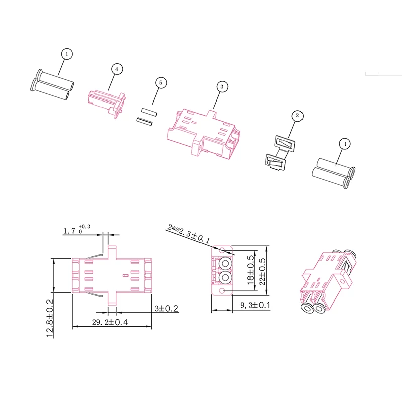 LogiLink FA02LC8 Προσαρμογέας ίνας LC Duplex, 12 τεμάχια, με φλάντζα, βιολετί