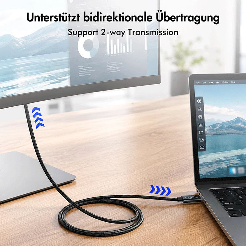 Καλώδιο LogiLink CUA0121 USB 3.2 Gen2 Type-C, C/M σε DP/M, αμφίδρομο, 8K/60 Hz, μεταλλικό, μαύρο, 3 m