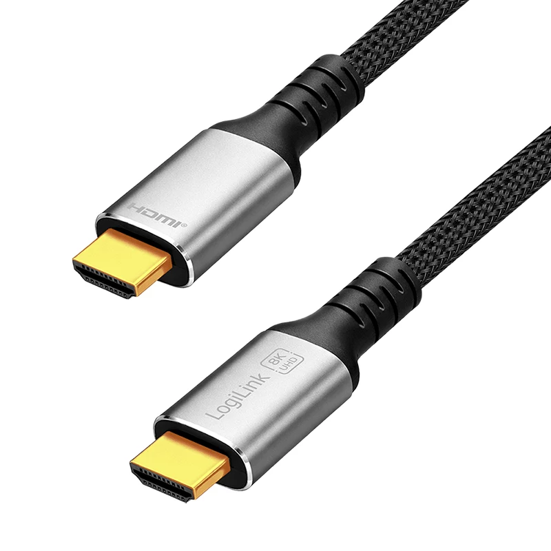 Καλώδιο HDMI LogiLink CH0121, A/M σε A/M, 8K/60 Hz, 48 Gbps, μεταλλικό, νάιλον, μαύρο/γκρι, 1 m