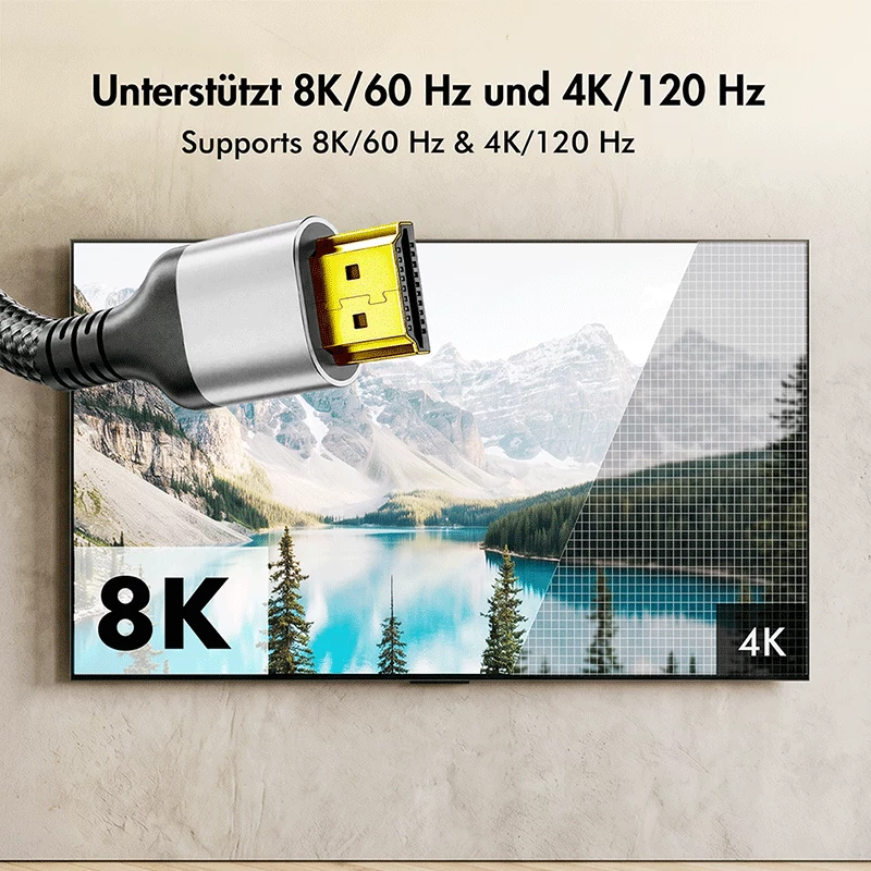 Καλώδιο HDMI LogiLink CH0121, A/M σε A/M, 8K/60 Hz, 48 Gbps, μεταλλικό, νάιλον, μαύρο/γκρι, 1 m