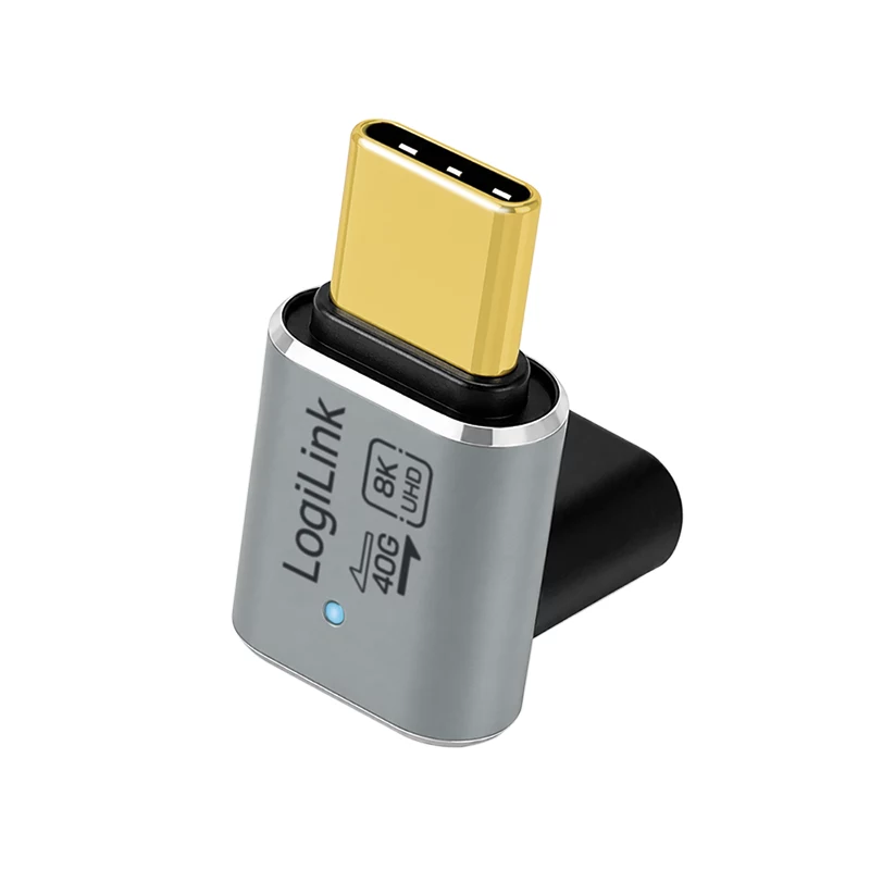 LogiLink AU0063 Προσαρμογέας USB 4 Type-C 90° U/D, C/M σε C/F, 40 Gbps, 240W, 8K/60 Hz, μεταλλικός, ασημί