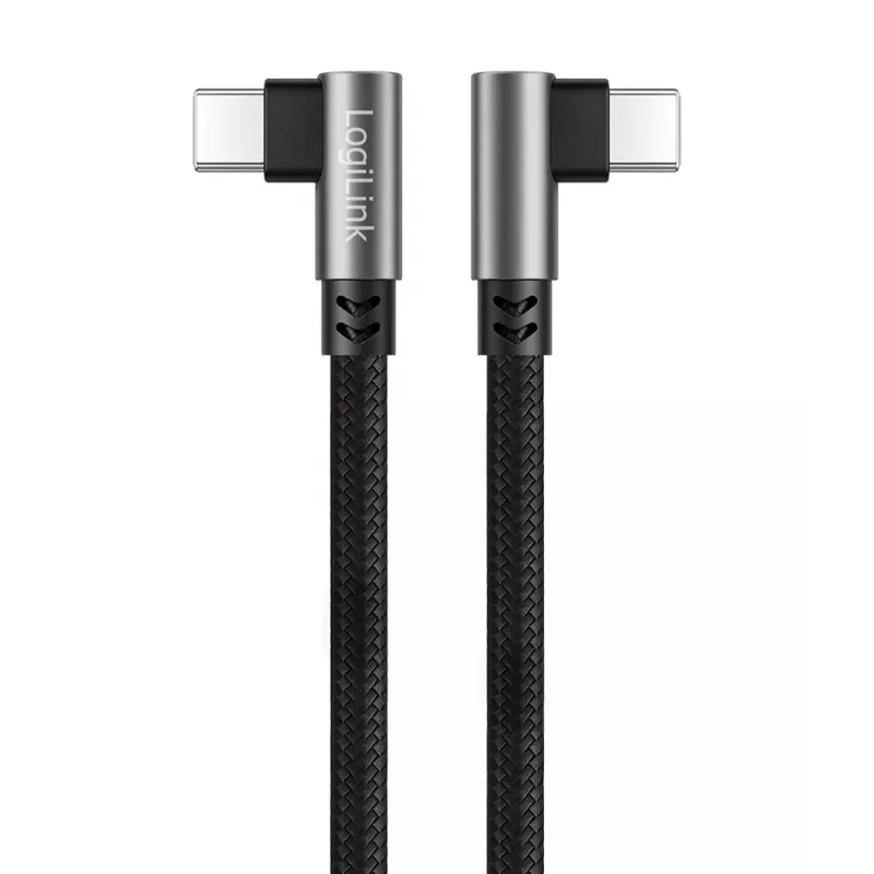 Καλώδιο USB 2.0 Type-C LogiLink CU0463, C/M 90° σε C/M 90°, 480 Mbps, 100W, μεταλλικό, ασημί/μαύρο, 3 m