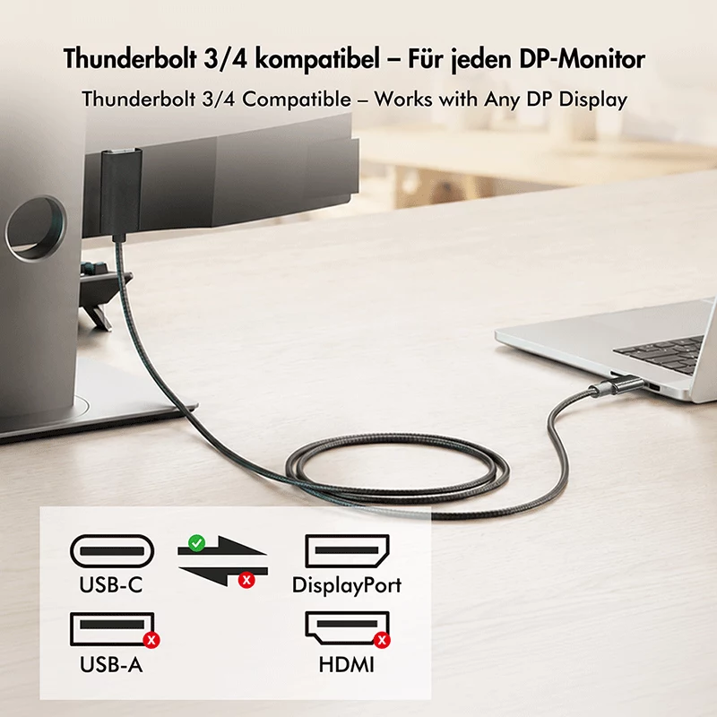 Καλώδιο Logilink CUA0132 USB 3.2 Gen2 Type-C, C/M σε DP/M, 8K/60 Hz, νάιλον, μέταλλο, μαύρο, 3 m