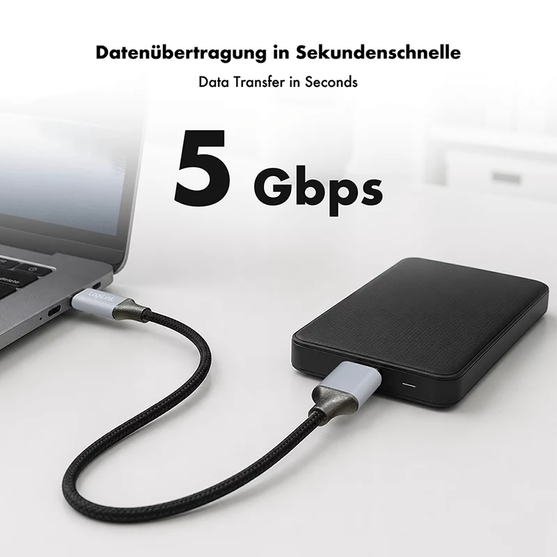 Καλώδιο USB 3.2 Gen1 Type-C Logilink CU0198, C/M σε Micro-USB/M, 5 Gbps, νάιλον, μέταλλο, μαύρο/ασημί, 1 m