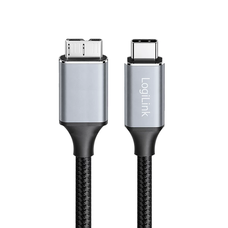 Καλώς Logilink CU0199 USB 3.2 Gen1 Type-C, C/M σε Micro-USB/M, 5 Gbps, νάιλον, μέταλλο, μαύρο/ασημί, 2 m