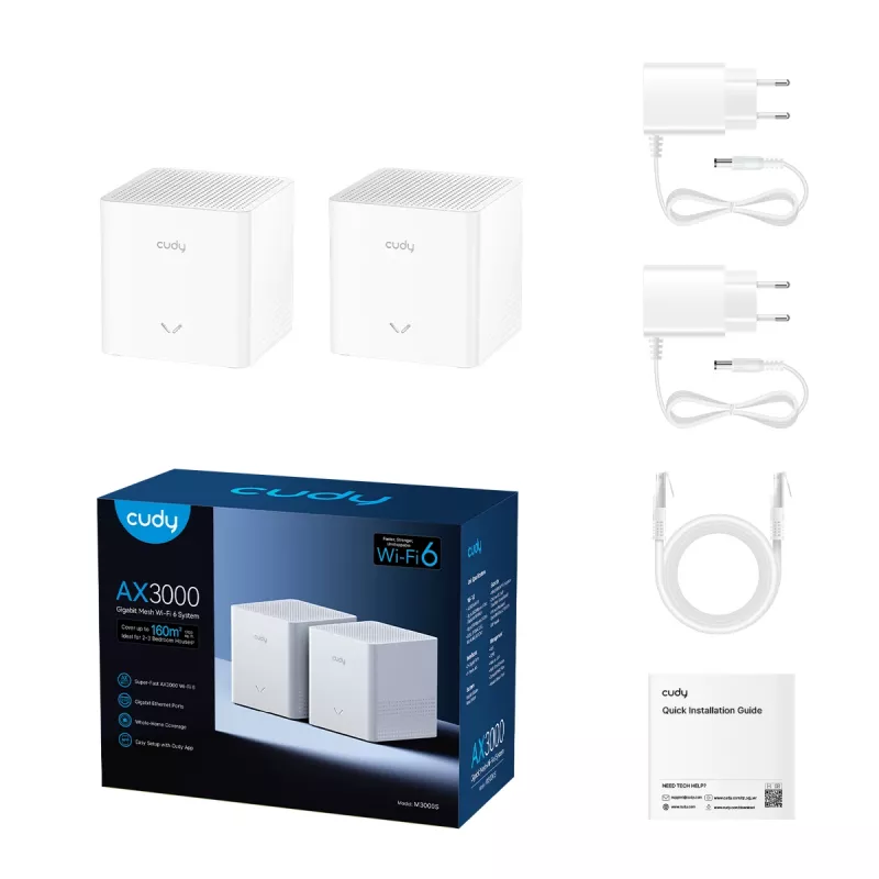 CUDY M3000S AX3000 Wi-Fi 6 Mesh System, 2-Pack
