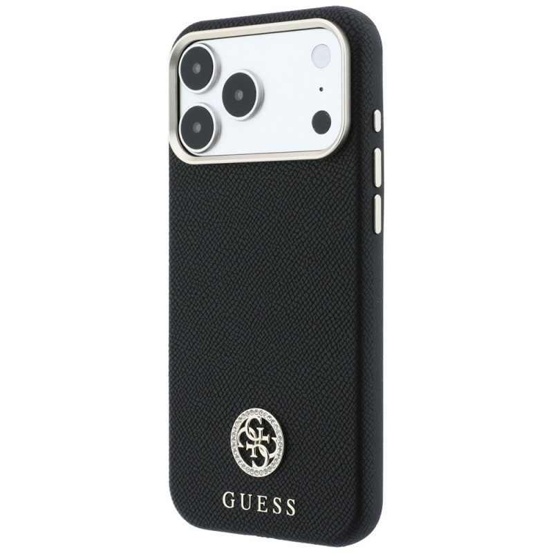 Guess GUE005537-0 Grained Round Strass Logo MagSafe θήκη για Apple iPhone 18 Pro Max / 17 Pro Max, μαύρη