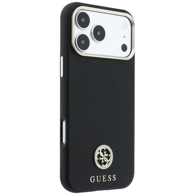 Guess GUE005537-0 Grained Round Strass Logo MagSafe θήκη για Apple iPhone 18 Pro Max / 17 Pro Max, μαύρη