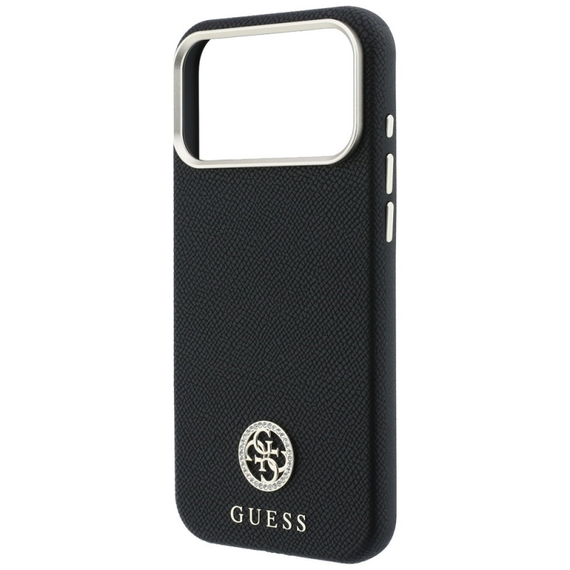 Guess GUE005537-0 Grained Round Strass Logo MagSafe θήκη για Apple iPhone 18 Pro Max / 17 Pro Max, μαύρη