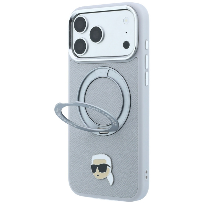 Θήκη Karl Lagerfeld with Ring Stand 360 Karl Head Pin MagSafe για Apple iPhone 18 Pro Max / 17 Pro Max, γκρι (KF003236)