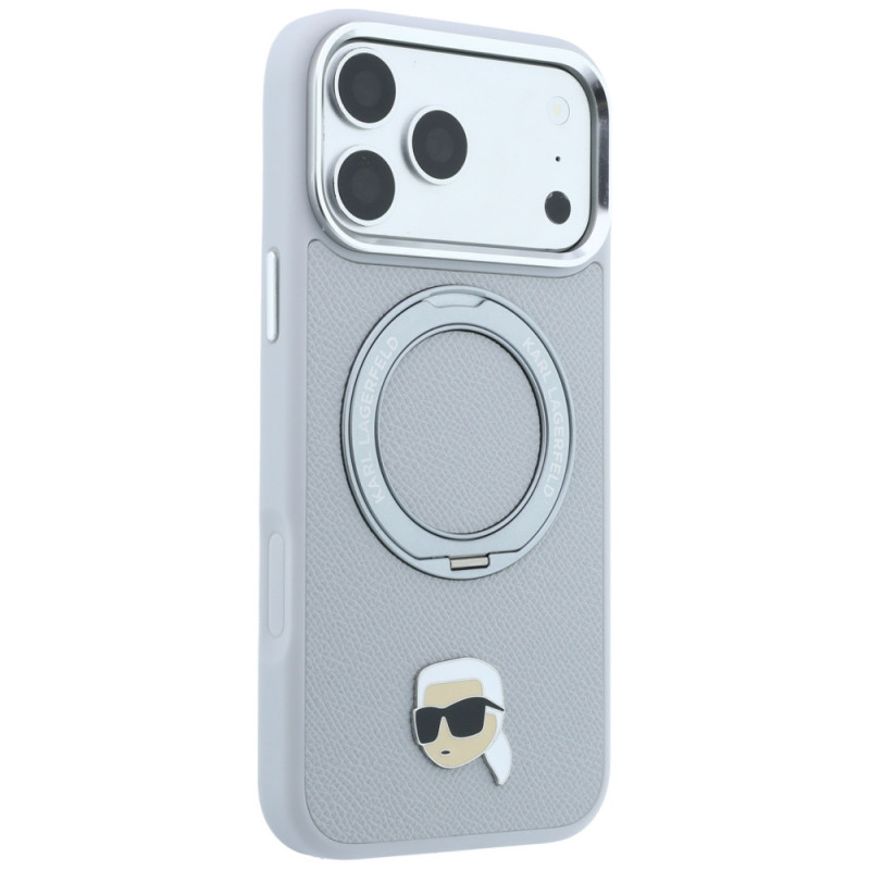 Θήκη Karl Lagerfeld with Ring Stand 360 Karl Head Pin MagSafe για Apple iPhone 18 Pro Max / 17 Pro Max, γκρι (KF003236)