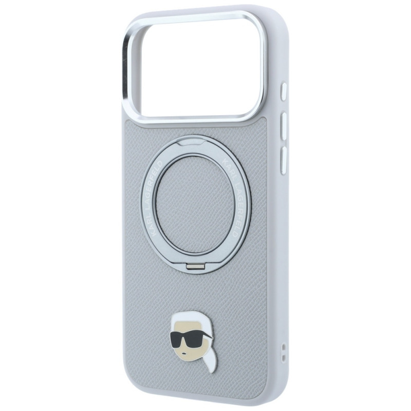 Θήκη Karl Lagerfeld with Ring Stand 360 Karl Head Pin MagSafe για Apple iPhone 18 Pro Max / 17 Pro Max, γκρι (KF003236)