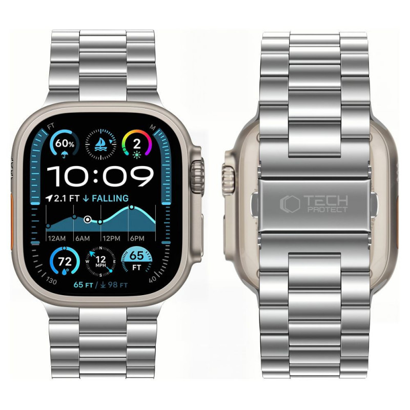 Tech-Protect Stainless λουράκι από ανοξείδωτο ατσάλι για Apple Watch 8 / 9 / 10 / 11 / 12 / SE / Ultra (44 / 45 / 46 / 49 mm), ασημί