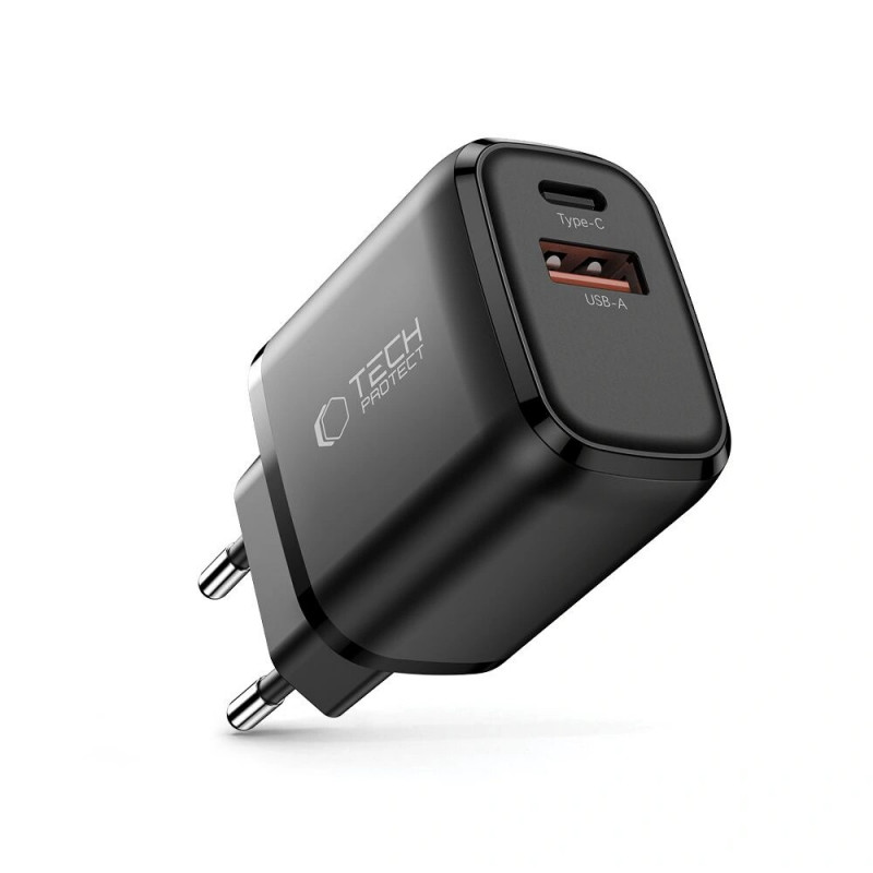 Tech-Protect NCA20 φορτιστής τοίχου USB-A / USB-C PD 20W / QC3.0, μαύρος