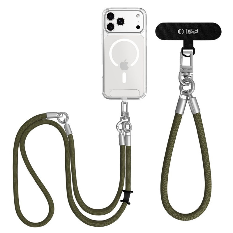 Tech-Protect C10S Rope Crossbody & Wrist σετ λουριών τηλεφώνου, Πράσινο λαδί/Τιτάνιο