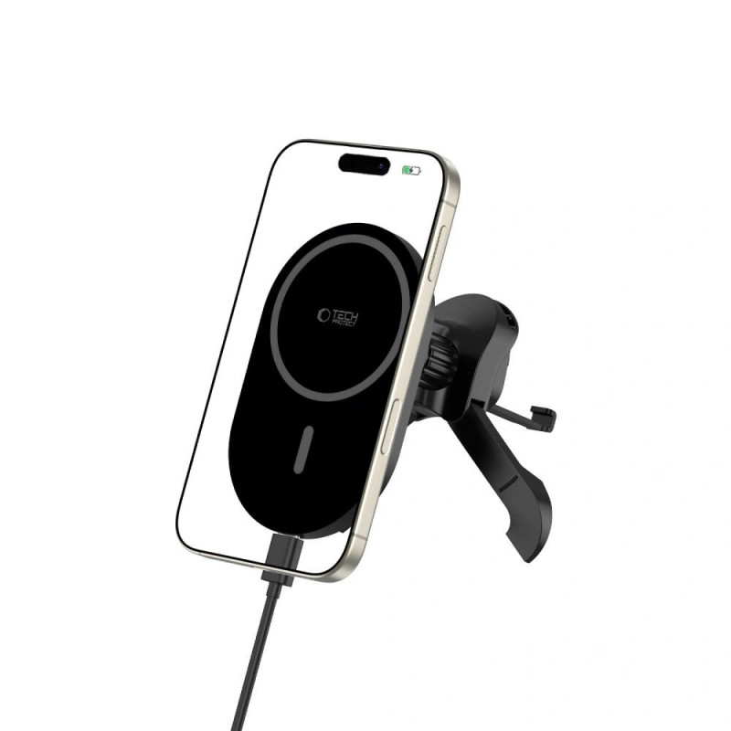 Tech-Protect MM15W-V6 μαγνητική σταθερή βάση αυτοκινήτου MagSafe για αεραγωγό με ασύρματο φορτιστή 15W, μαύρο