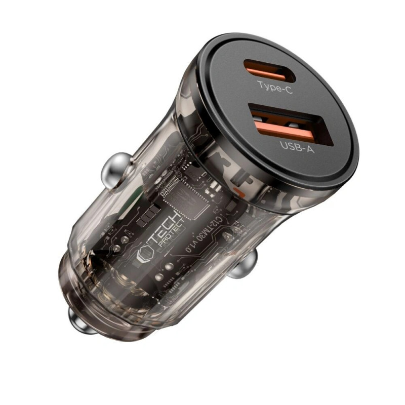 Tech-Protect CC01 φορτιστής αυτοκινήτου 2 θυρών USB-A / USB-C, PD 30W / QC 3.0, μαύρο