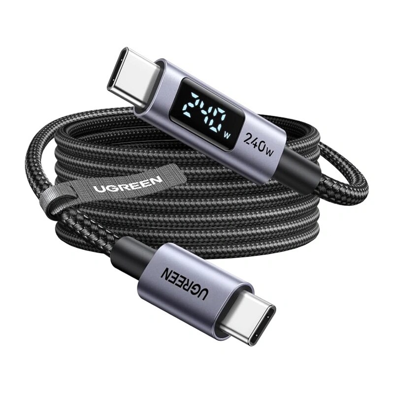 Ugreen L530 καλώδιο USB-C σε USB-C, PD 240 W, 480 Mbps, με οθόνη, 2 m, μαύρο