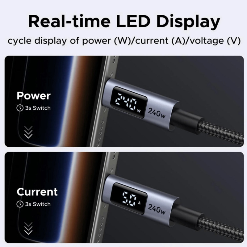 Ugreen L530 καλώδιο USB-C σε USB-C, PD 240 W, 480 Mbps, με οθόνη, 2 m, μαύρο