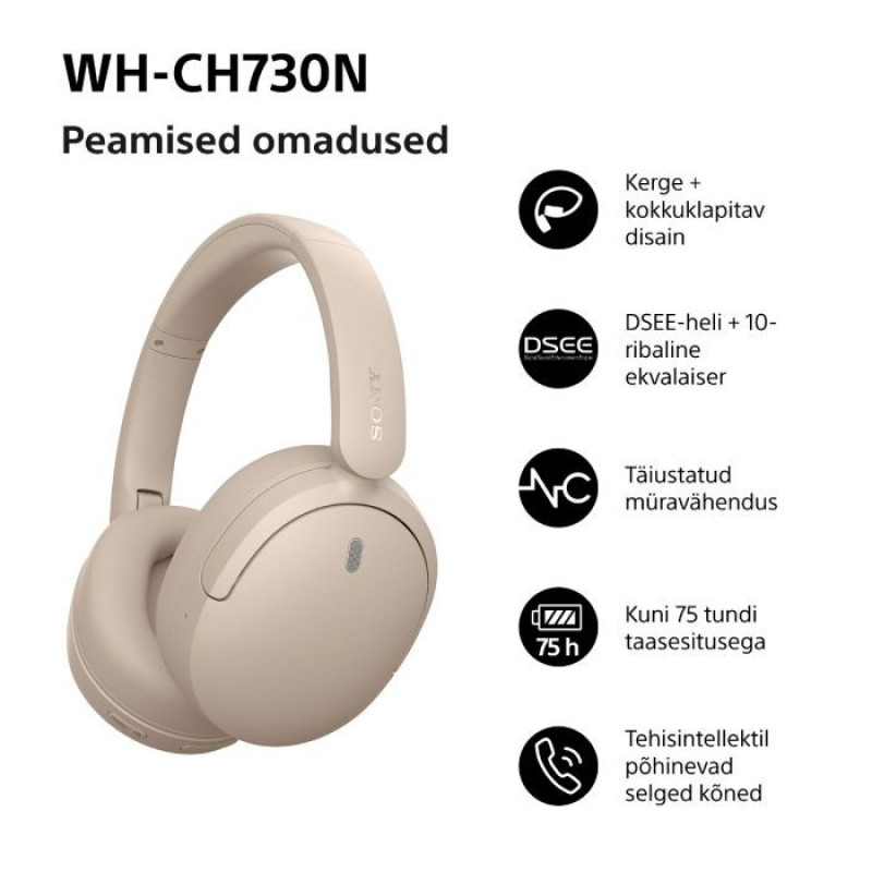 Sony WH-CH730N μπεζ ακουστικά Bluetooth over-ear με μικρόφωνο