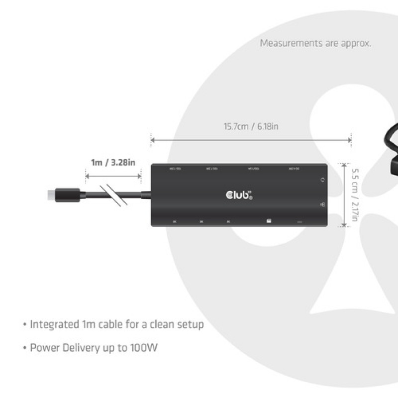Club 3D CSV-2556 USB-C hub 12 σε 1, 3x HDMI/3x USB-C/USB/LAN, 8K30Hz, PD 140W