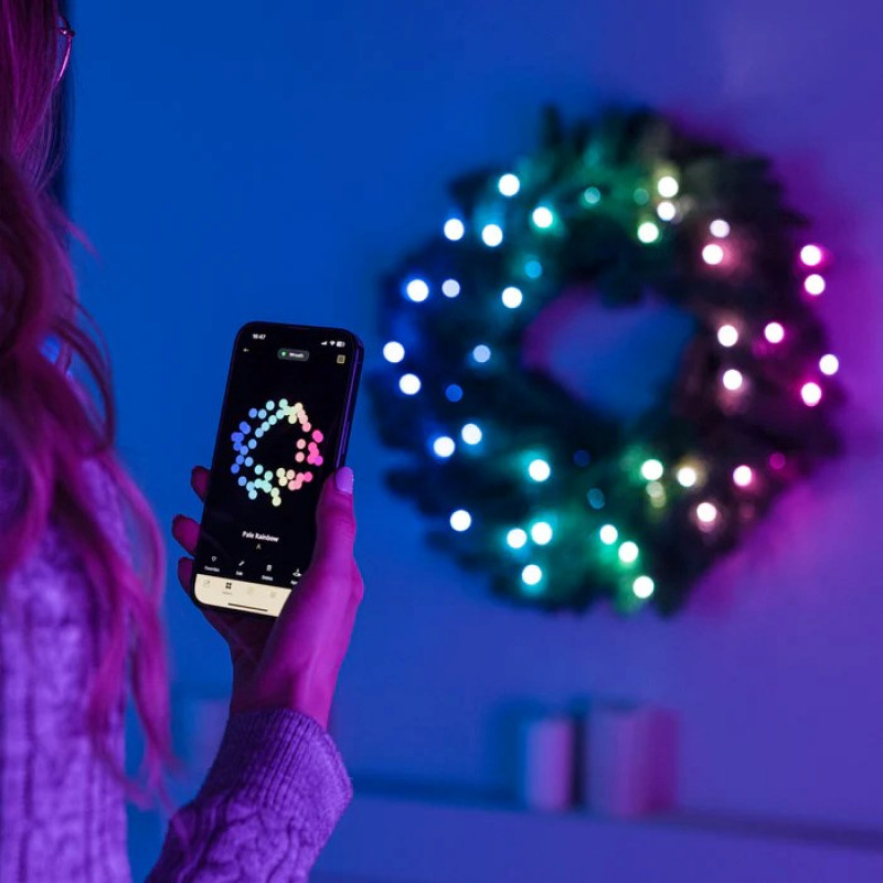 Twinkly Προφωτισμένο Στεφάνι 50 RGB LED, Πράσινο καλώδιο, Βύσμα τύπου C, 60 cm