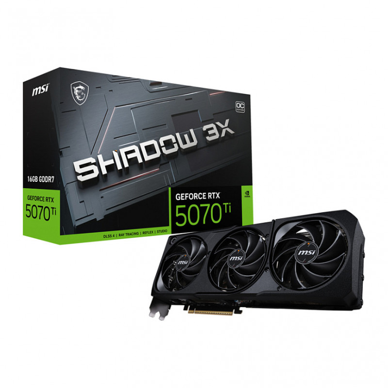 Κάρτα γραφικών MSI GeForce RTX 5070 Ti 16G Shadow 3X OC, 16 GB GDDR7, 3 ανεμιστήρες
