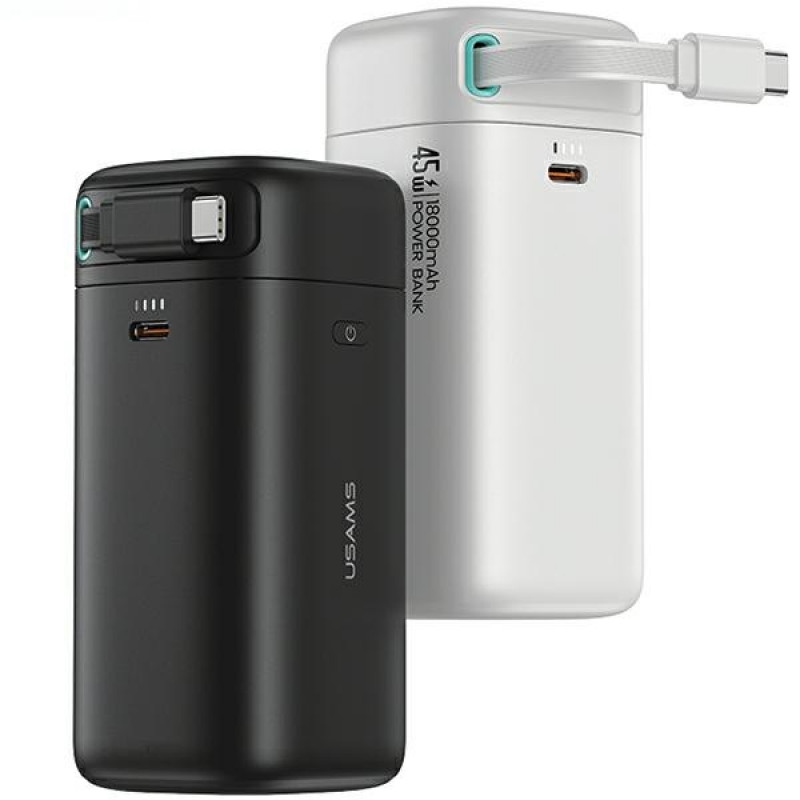USAMS US-CD216 XMF Series Powerbank 18000 mAh, γρήγορη φόρτιση PD 45W, με καλώδιο USB-C, μαύρο