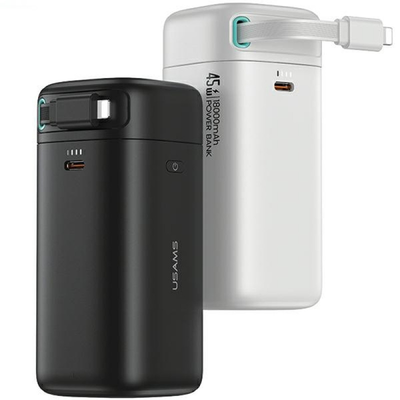 USAMS US-CD217 XMF Series Powerbank 18000 mAh, γρήγορη φόρτιση PD 45W, με καλώδιο Lightning, μαύρο
