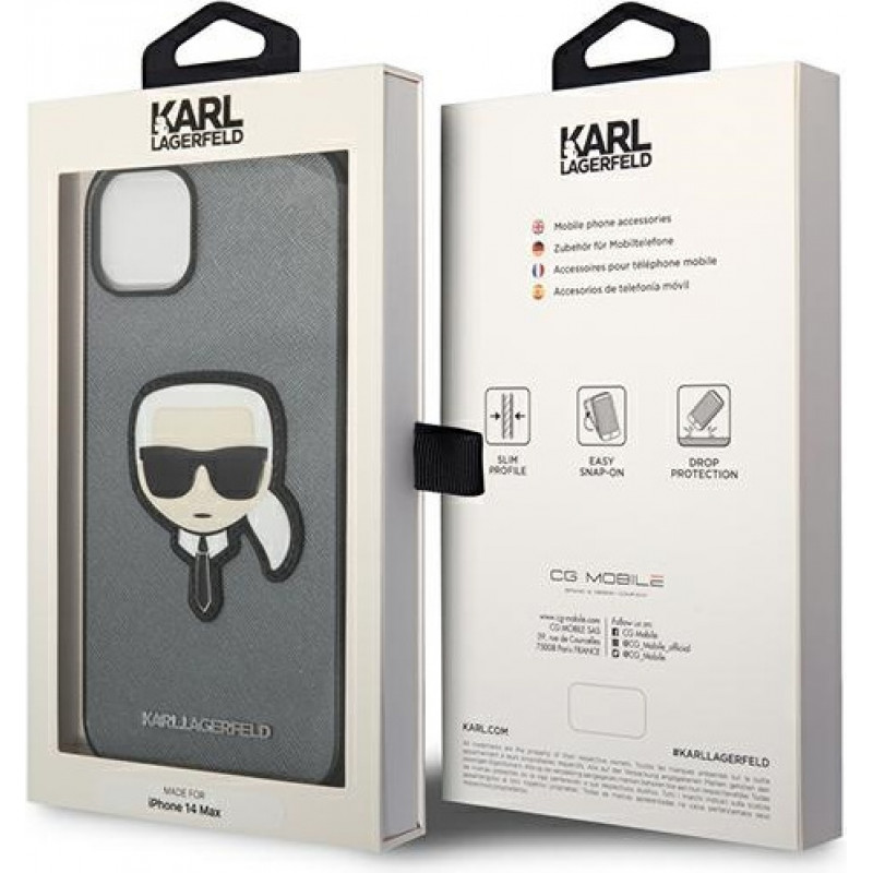 Karl Lagerfeld KLHCP14SSAPKHG Θήκη για Apple iPhone 14, Saffiano Karl's Head Patch, ασημί