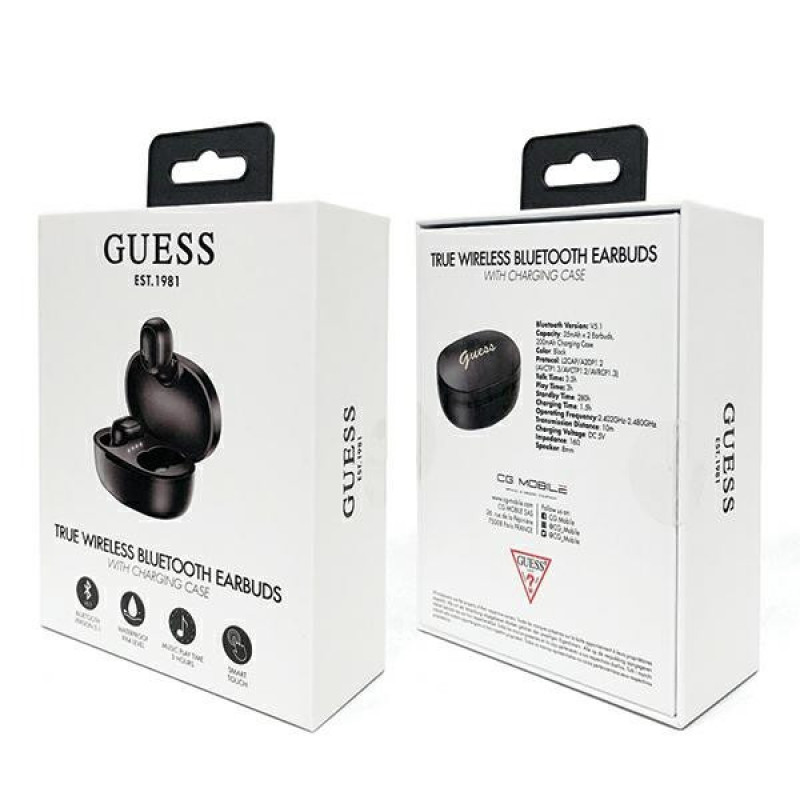Guess GUTWST30BK Ασύρματα Ακουστικά TWS In-Ear με Σταθμό Φόρτισης, Bluetooth 5.0, μαύρα