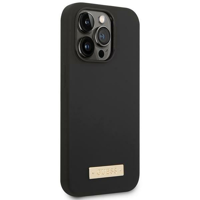 Guess GUHMP14XSBPLK Apple iPhone 14 Pro Max θήκη σκληρή, Silicone Logo Plate MagSafe, μαύρη