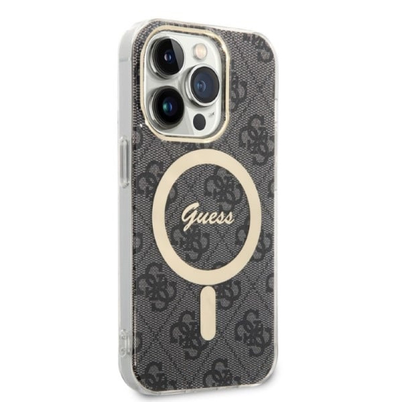 Θήκη Guess GUBPP14XH4EACSK + Ασύρματος Φορτιστής Apple iPhone 14 Pro Max Μαύρη Σκληρή Θήκη, 4G Print, MagSafe