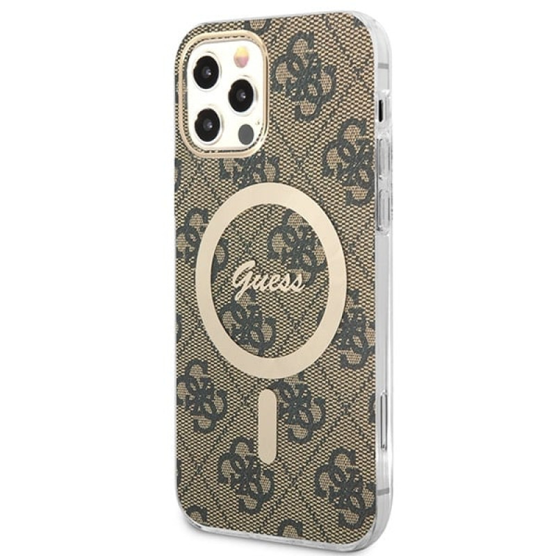 Guess GUBPP12MH4EACSW Θήκη + Ασύρματος Φορτιστής Apple iPhone 12 / iPhone 12 Pro Καφέ Hardcase, 4G Print, MagSafe