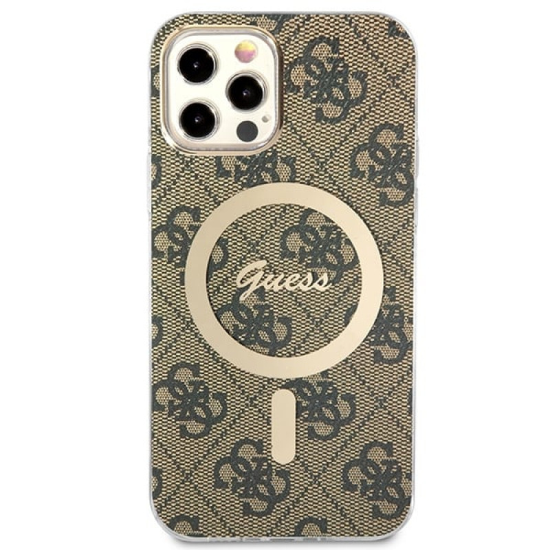 Guess GUBPP12MH4EACSW Θήκη + Ασύρματος Φορτιστής Apple iPhone 12 / iPhone 12 Pro Καφέ Hardcase, 4G Print, MagSafe