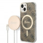 Θήκη + Ασύρματος Φορτιστής Guess GUBPP14MH4EACSW για Apple iPhone 14 Plus / iPhone 15 Plus, Καφέ Hardcase, 4G Print, MagSafe