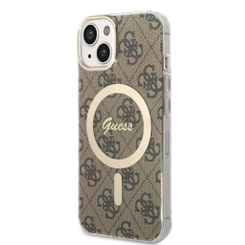 Θήκη + Ασύρματος Φορτιστής Guess GUBPP14MH4EACSW για Apple iPhone 14 Plus / iPhone 15 Plus, Καφέ Hardcase, 4G Print, MagSafe
