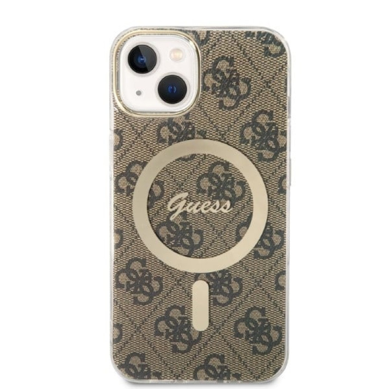 Θήκη + Ασύρματος Φορτιστής Guess GUBPP14MH4EACSW για Apple iPhone 14 Plus / iPhone 15 Plus, Καφέ Hardcase, 4G Print, MagSafe