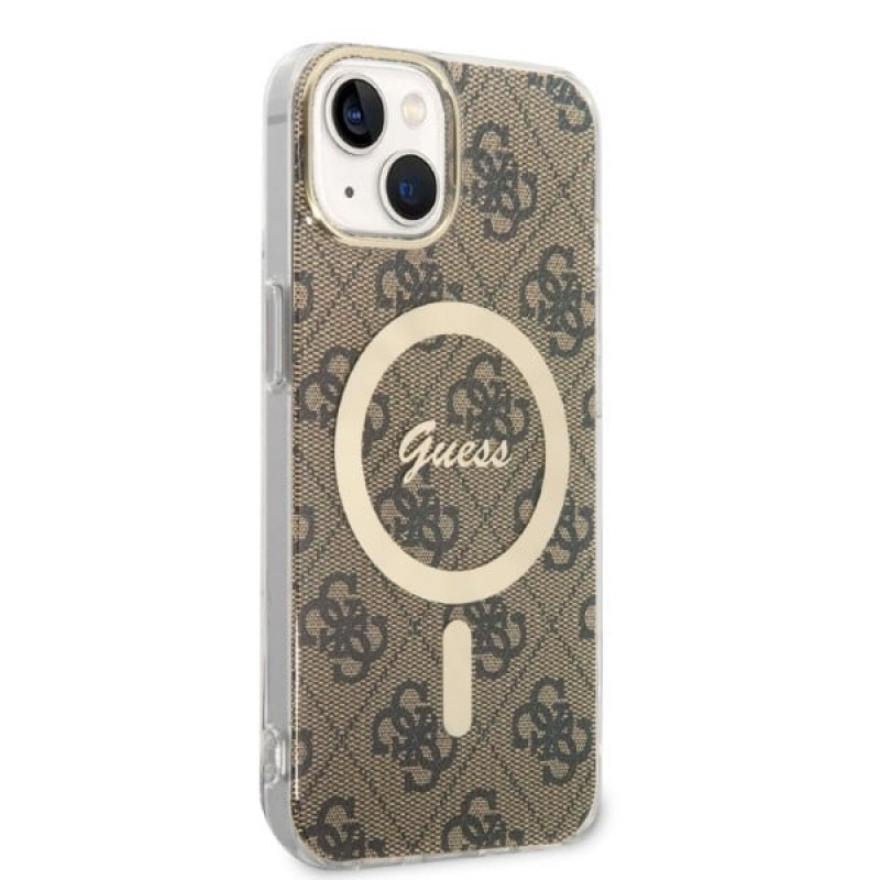 Θήκη + Ασύρματος Φορτιστής Guess GUBPP14MH4EACSW για Apple iPhone 14 Plus / iPhone 15 Plus, Καφέ Hardcase, 4G Print, MagSafe