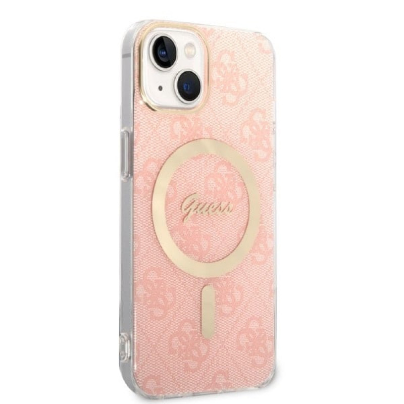 Θήκη + Ασύρματος Φορτιστής Guess GUBPP14MH4EACSP για Apple iPhone 14 Plus / iPhone 15 Plus, Ροζ, Σκληρή Θήκη, 4G Print, MagSafe