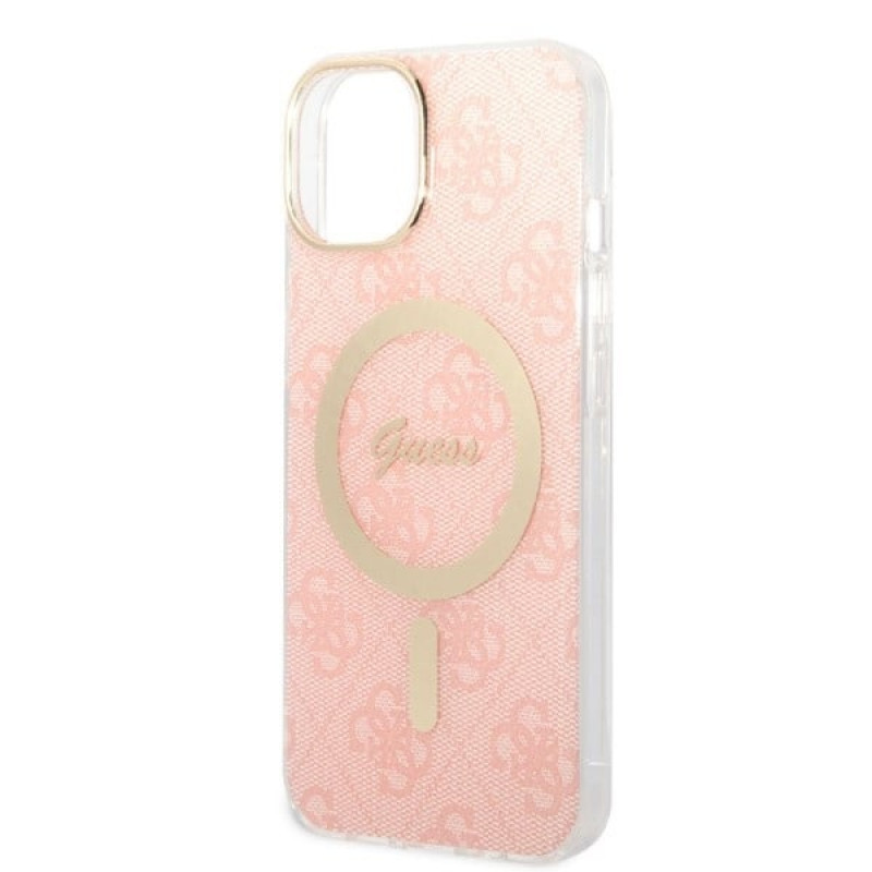 Θήκη + Ασύρματος Φορτιστής Guess GUBPP14MH4EACSP για Apple iPhone 14 Plus / iPhone 15 Plus, Ροζ, Σκληρή Θήκη, 4G Print, MagSafe