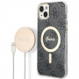 Guess GUBPP14MH4EACSK Θήκη + Ασύρματος Φορτιστής Apple iPhone 14 Plus / iPhone 15 Plus Μαύρη Σκληρή Θήκη, 4G Print, MagSafe