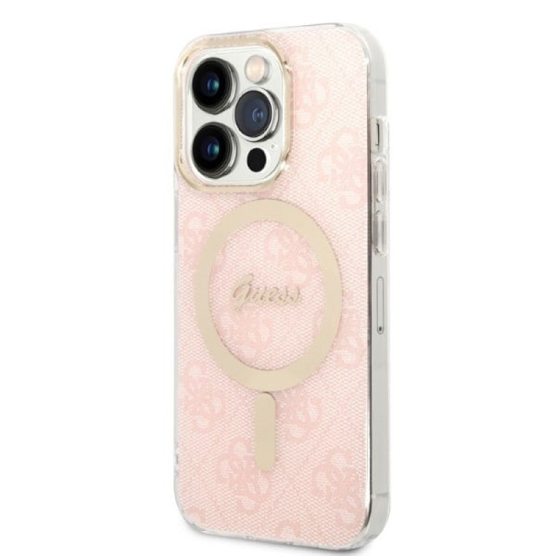 Guess GUBPP14LH4EACSP Θήκη + Ασύρματος Φορτιστής Apple iPhone 14 Pro Ροζ Σκληρή Θήκη, 4G Print, MagSafe