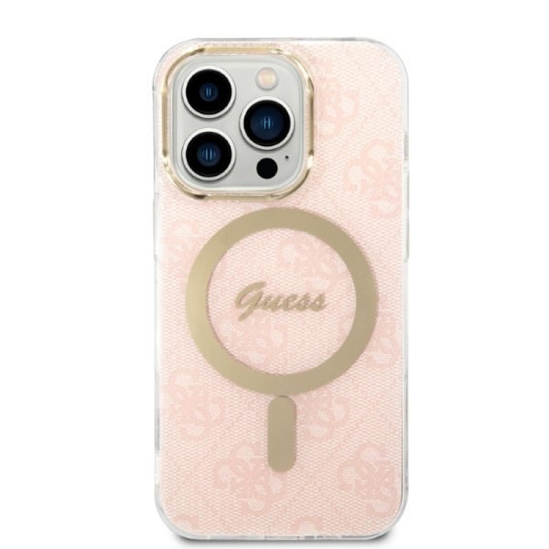 Guess GUBPP14LH4EACSP Θήκη + Ασύρματος Φορτιστής Apple iPhone 14 Pro Ροζ Σκληρή Θήκη, 4G Print, MagSafe